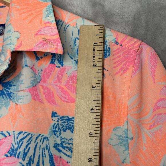 Chubbies Shirt Mens Small Orange Tiger Tropical Hawaiian Stretch Short Sleeve - Picture 8 of 9